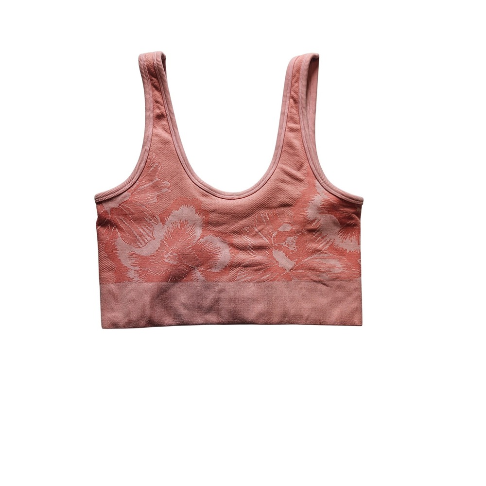 Aerie OFFLINE Seamless Floral Sports Bra Pink Small Scoop Neck Activewear